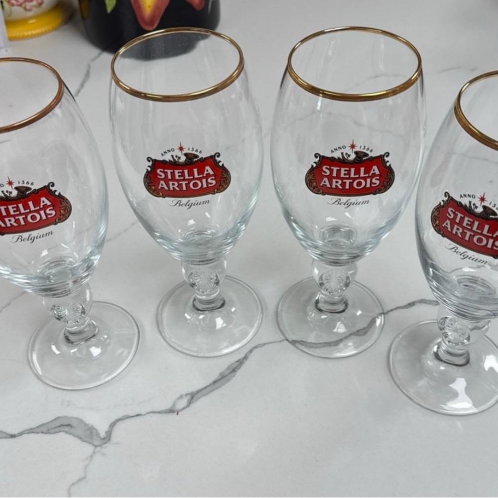 Stella Artois Gold Rimmed Glass Set of 4